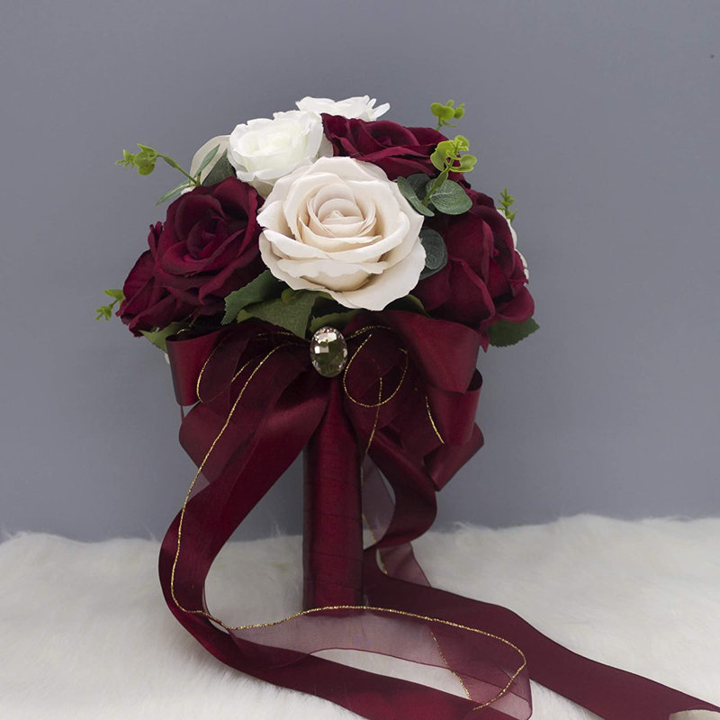 Artificial bride bouquet white and red roses