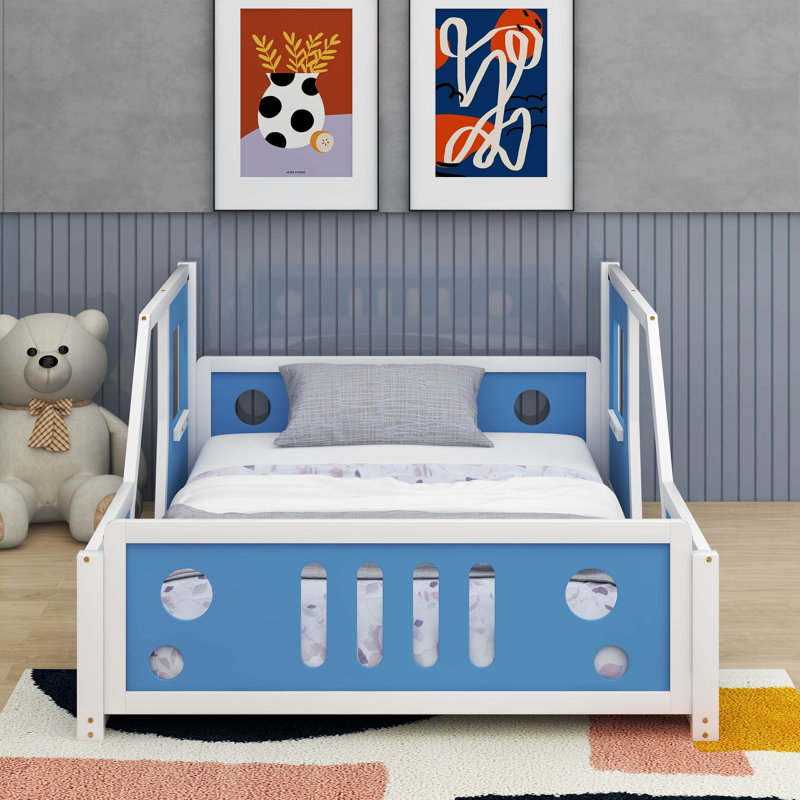 Lit plateforme double avec roulettes, Bleu