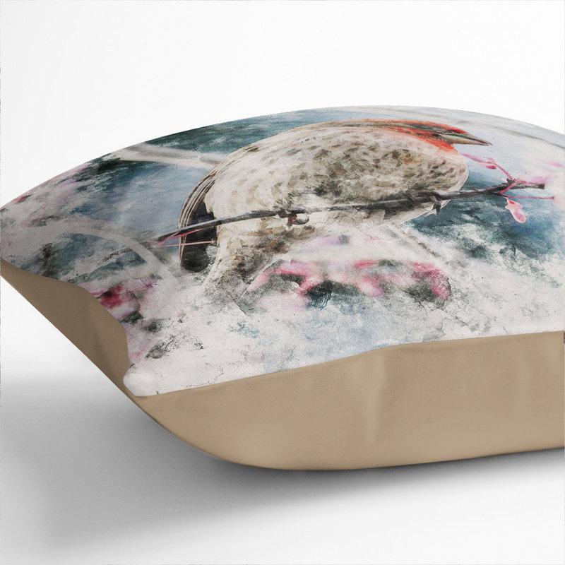 A House Finch Bird Watercolour Scatter Cushion, 40cm H x 40cm W x 15cm D, Stone