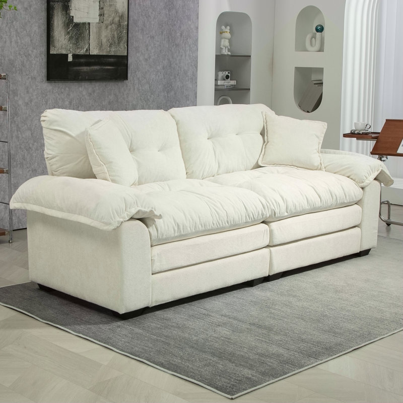Canapé en chenille de 84 pouces avec coussins en mousse à mémoire de forme et coussins décoratifs pour un salon confortable