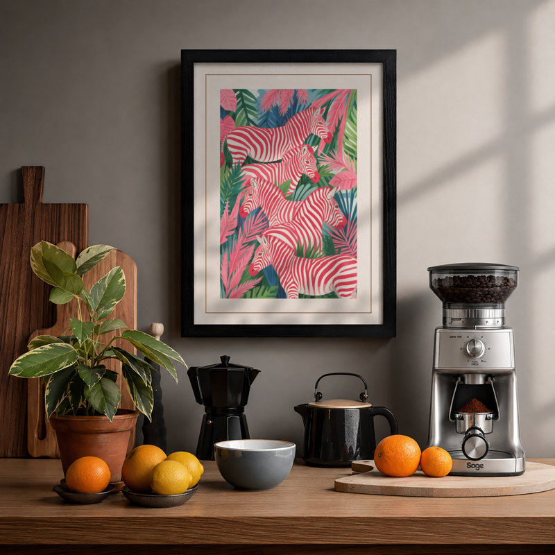 Zebra Pattern Tropical - Framed Print, A2 - 59.4 x 42.0 cm, Black