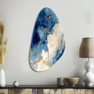 «Blue and Gold Marble Clouds X - Fractals Ir certaine Shape», impression sur métal asymétrique moderne