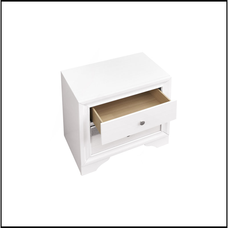 Table de chevet 2 tiroirs en bois, Blanc
