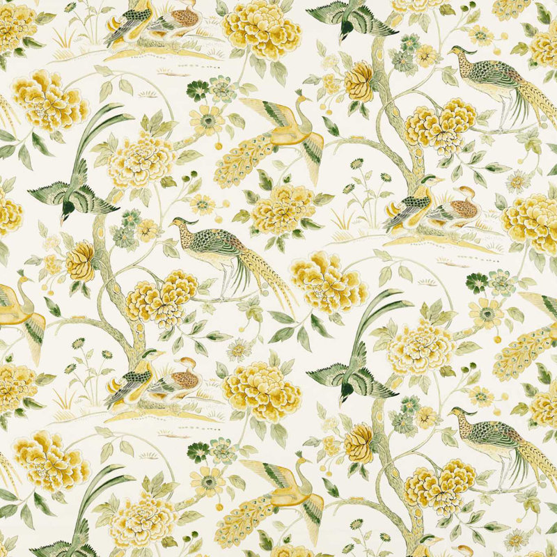 Indienne Peacock Fabric, Gosling Yellow