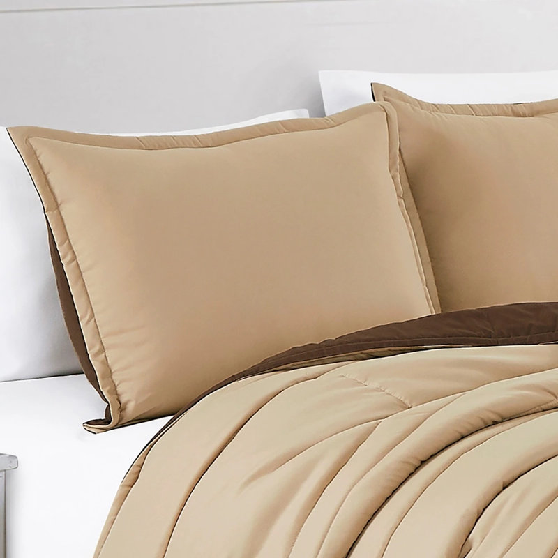 Ensemble de couvre-lit 3 pièces beige et brun clair à motif géométrique réversible