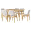 Ensemble de salle à manger moderne 7 pièces - Table rectangulaire en bois massif et chaises rembourrées en lin, finition noyer avec tissu beige pour la cuisine / salle à manger, naturel-312171477-312171478