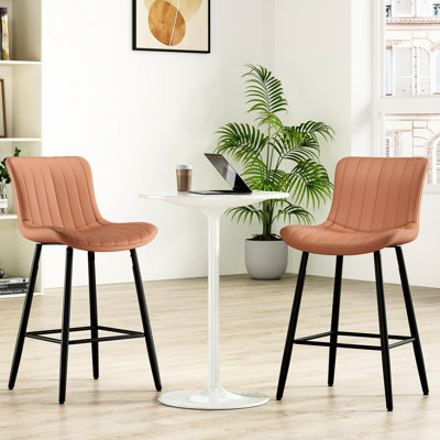 Table de salle à manger en similicuir brun avec 2 tabourets de hauteur comptoir, pieds en métal, assise confortable, facile à assembler