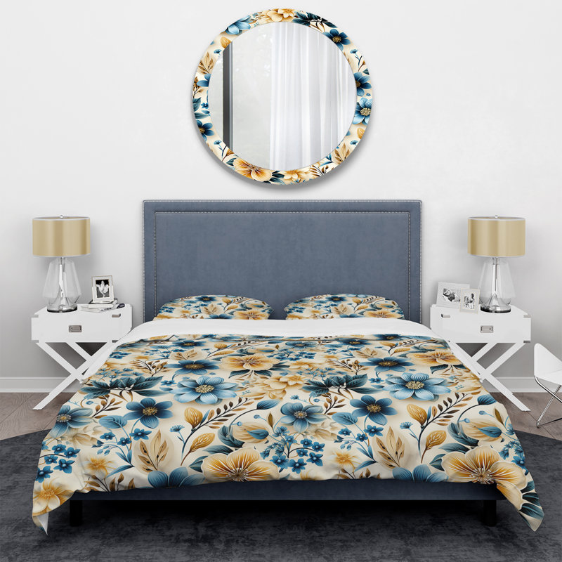 Ensemble de housse de couette Sandy Beige Coastal Blue II, Housse de couette pour grand lit et 2 taies décor