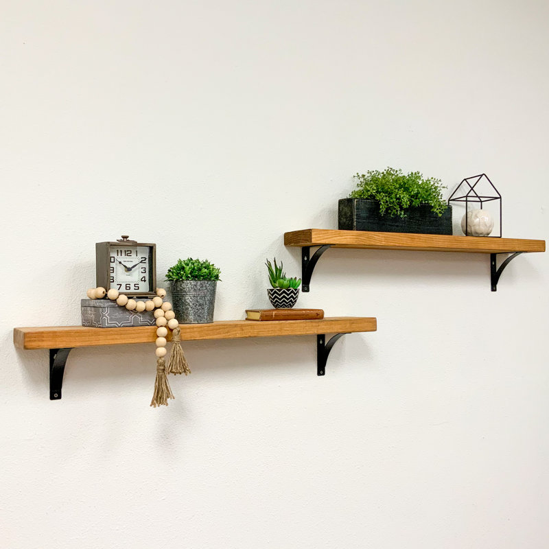 2 Piece Pine Accent Shelf, 7" H x 24" W x 5.5" D, Walnut