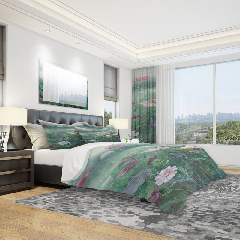 Cosmos at Dawn II - Ensemble de housse de couette Farmhouse - Microfibre de polyester