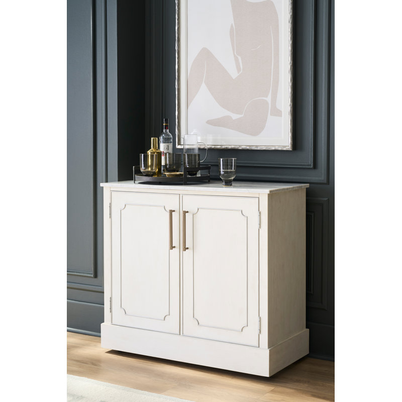 Camille Bar Cabinet, Linen/Antique Gold