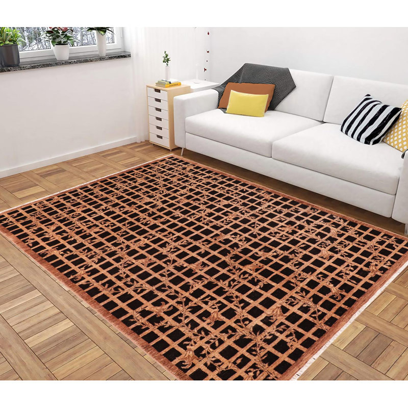 Tapis noir / brun clair en laine noué à la main 6 pi x 8 pi 4 po Madelane