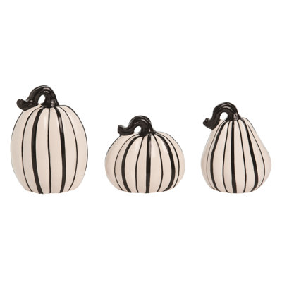 Dolomite Slim Black and White Pumpkins Set of 3 Decorative Objects Ceramic Pumpkin Figurines for Halloween Multicolored Tabletop Indoor Use Perfect for Decoration Gift Giving and Hostess Gifts