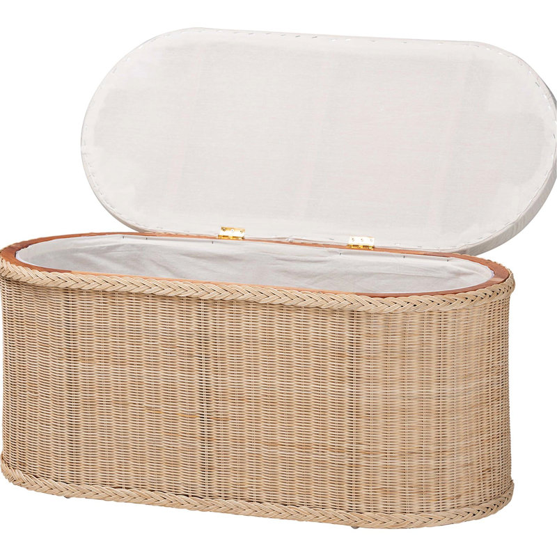 Rangement naturel avec structure en bois, plateau relevable révélant un espace spacieux, rembourrage en mousse et tissu recouvert, composition rustique entièrement assemblée, ouverture au compartiment, distinction