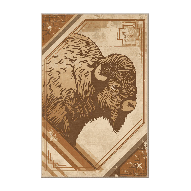 Tapis brun rustique lavable à la machine Pavli Bison Buffalo, 5 x 8