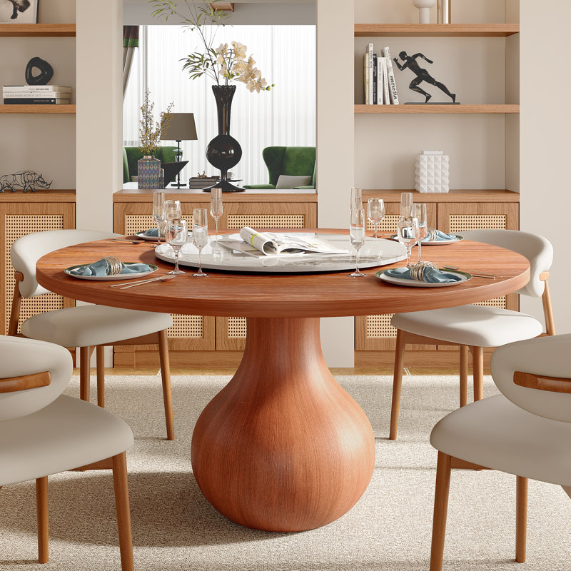 Ensemble de 5 tables de salle à manger rondes en bois massif avec plateau tournant pour 4, 5 pièces: table, 4 chaises