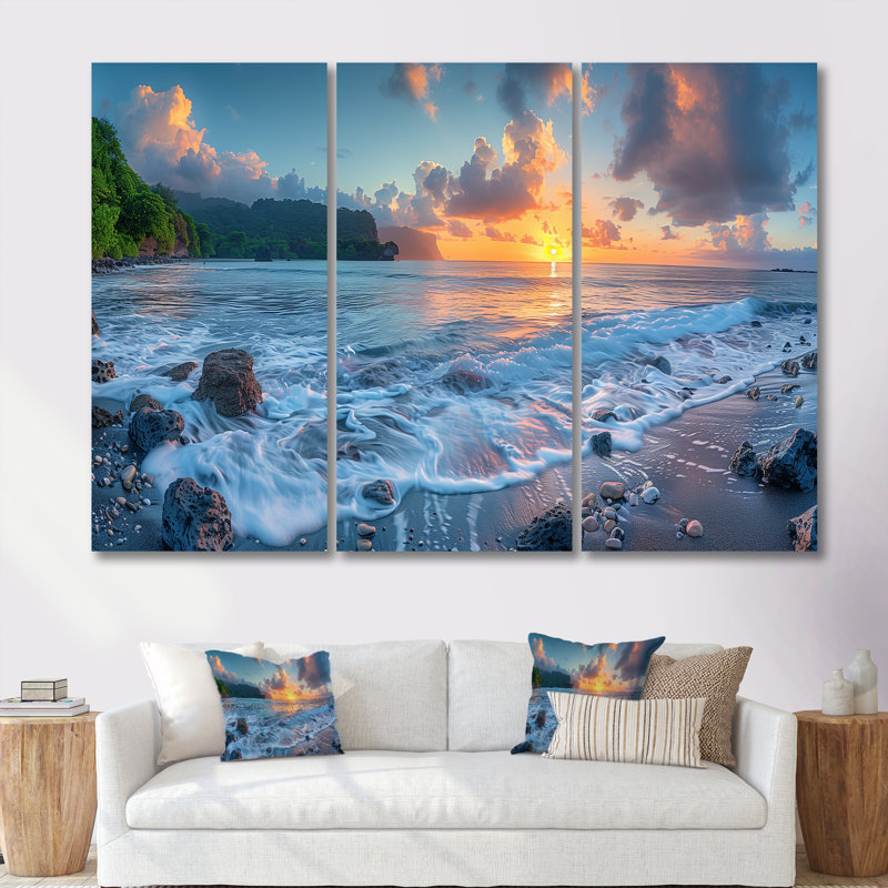 Samaniego - Ensemble de reproduction d'art mural plage, H 28 po x l 36 po x P 1 po, Toile tendue