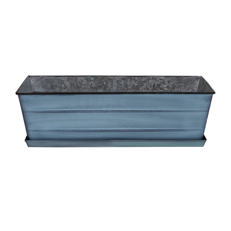 Metal Planter Box, 8" H x 24" W x 10" D, Blue