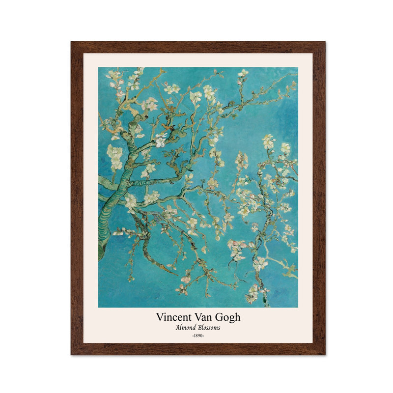 Van Gogh - Fleurs d'amandier, Poster, 12"H x 16"W, Brown Framed