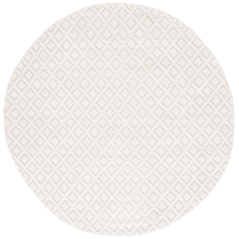 Bareen Geometric Handmade Tufted Wool/Cotton Area Rug in Ivory, Round 8'