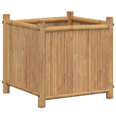 Sriya Outdoor Square Planter, Beige Natural Bamboo, 16X16