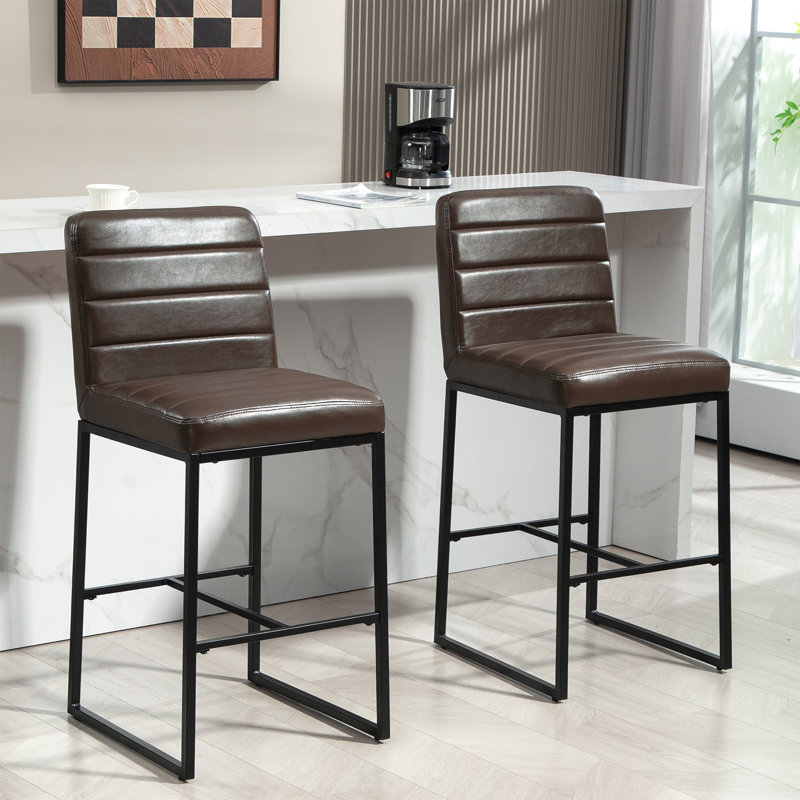 Ensemble de 2 tabourets de comptoir en similicuir Damylah avec pieds en métal noir, Brun