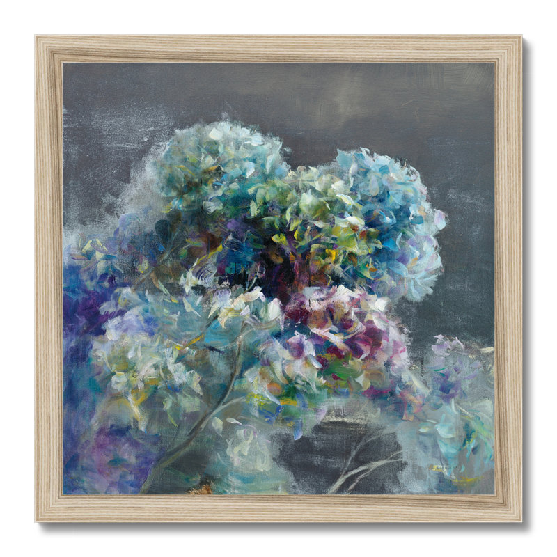 Abstract Hydrangea Dark by Danhui Nai - Painting, 34cm H x 34cm W, Natural Wood Framed Paper Print