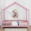 Lit simple au sol avec auvent, cadre de lit en forme de maison avec balustrades hautes, toit-118839470
