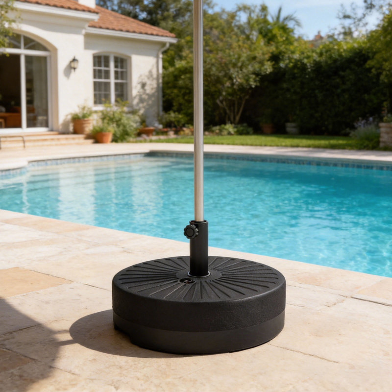 Base de parasol remplissable de 20 po, remplie de sable, mât ajustable de 1,5 po / 1,9 po
