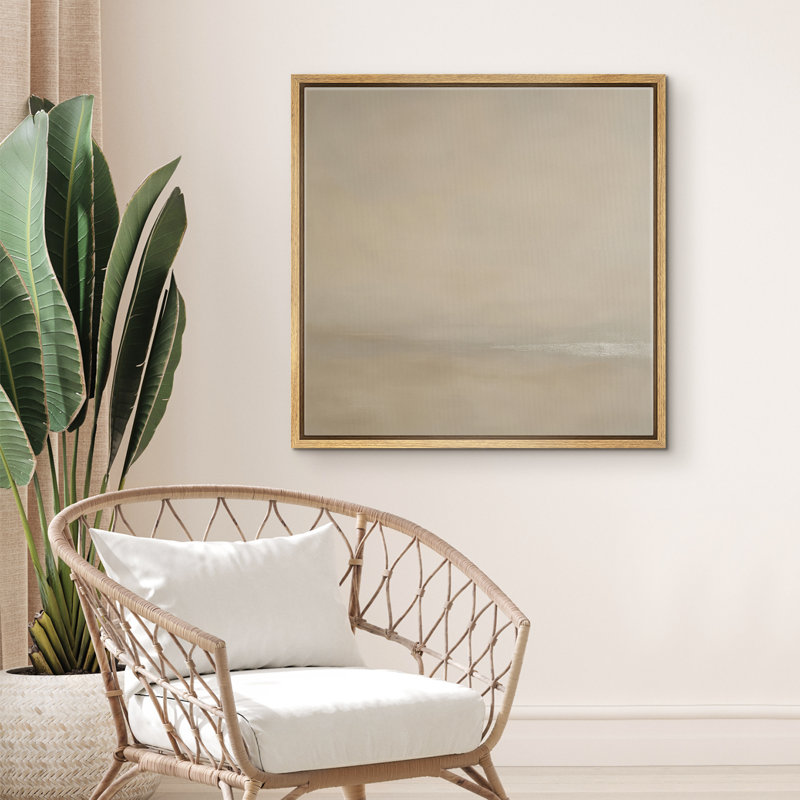 Framed Canvas Wall Art Abstract Print for Neutral Decor, 16" H x 16" W, Natural
