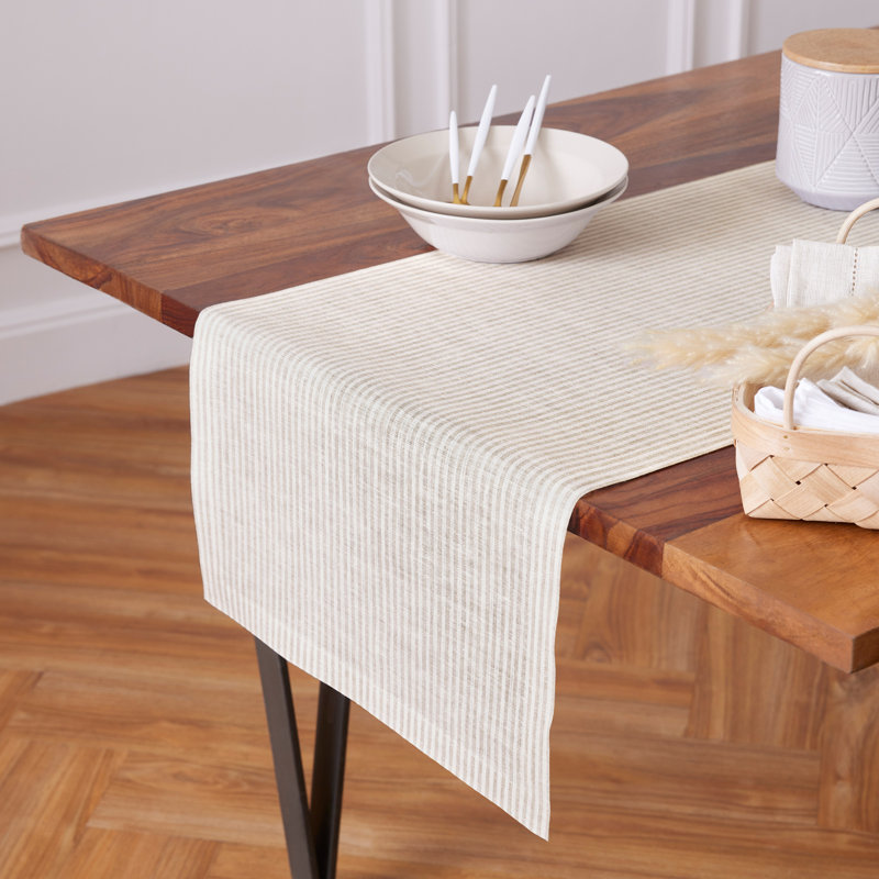 Natural White Linen Rectangle Table Runner 48" x 14"