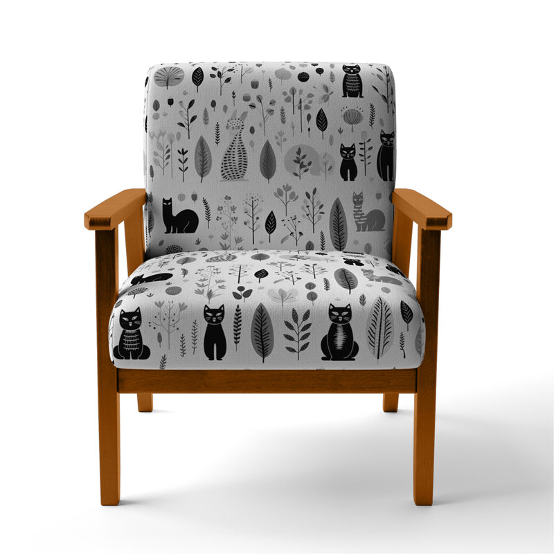 Chaise à accoudoirs décontractée rembourrée Minimalist Forest Animal, Blanc/Noir, Brun