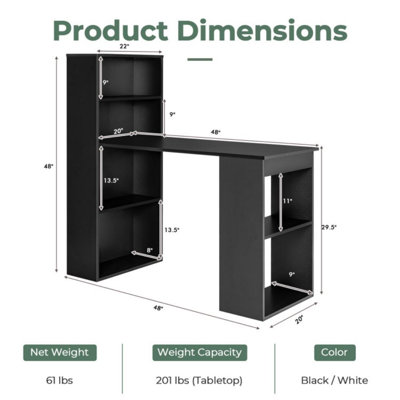 48 Inch Computer Desk with Bookshelf 3-in-1 Home office Desk with 4-Tier Bookcase & CPU Stand Space-saving Reversible Writing Desk