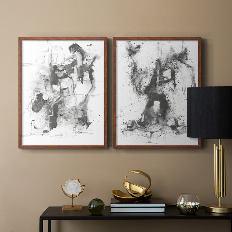 Graphite abstrait I-Premium, impression encadrée - prête à être accrochée - aucun clou requis - aucun clou requis, Noyer