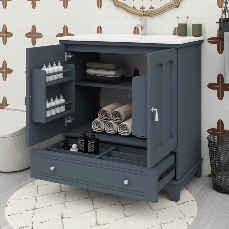 Meuble-lavabo de 30 po avec lavabo, armoire de style shaker moderne, tiroir, armoire de rangement avec tablette réglable