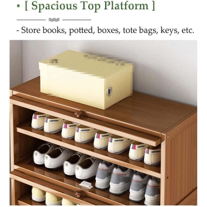 Bamboo Shoe Rack With Rattan Door 5 Rows 32 Inch Brown Color