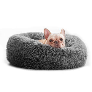 Lit pour chien apaisant pour la maison, lits pour animaux de compagnie en forme de beignet anti-angoisse, lits pour chien avec fausse fourrure moelleuse, lit pour chien lavable et chaud 