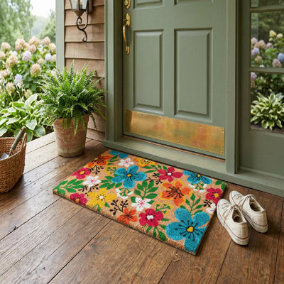 Coir Door Mat Flowers In Bloom