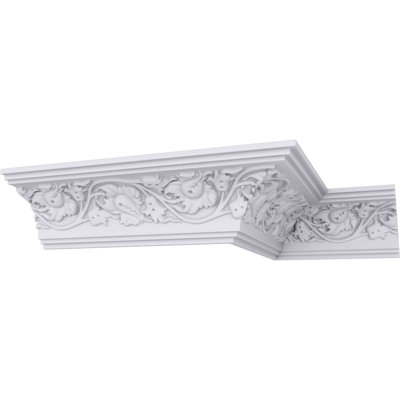 Endurathane Rose Crown Moulding, 3 7/8"H x 4"P x 5 5/8"F x 94 1/2"L, (8" Repeat), Factory Primed