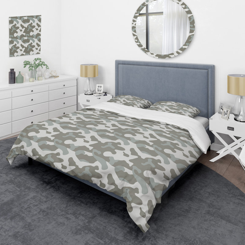 Soldat camouflage argenté - ensemble de housse de couette abstrait - microfibre de polyester