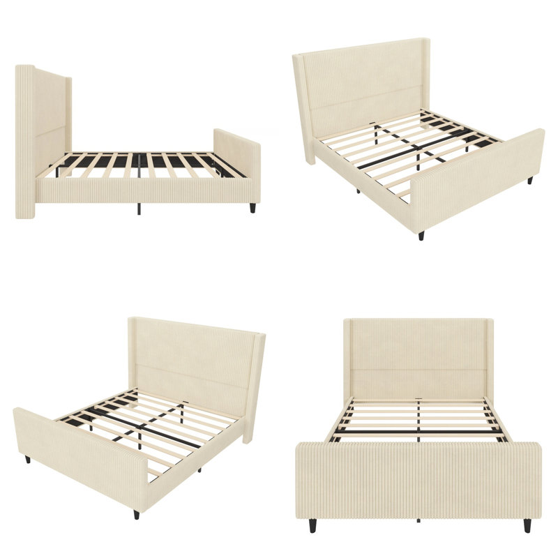Tête de lit tapissier, sans sommier tapissier, Grand lit, Crème