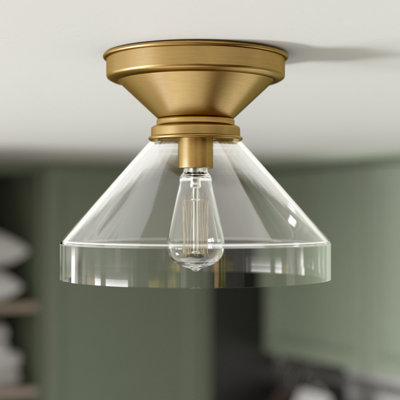 Plafonnier Abbott de 30,5 cm de large avec abat-jour en verre, fini laiton brossé/transparent