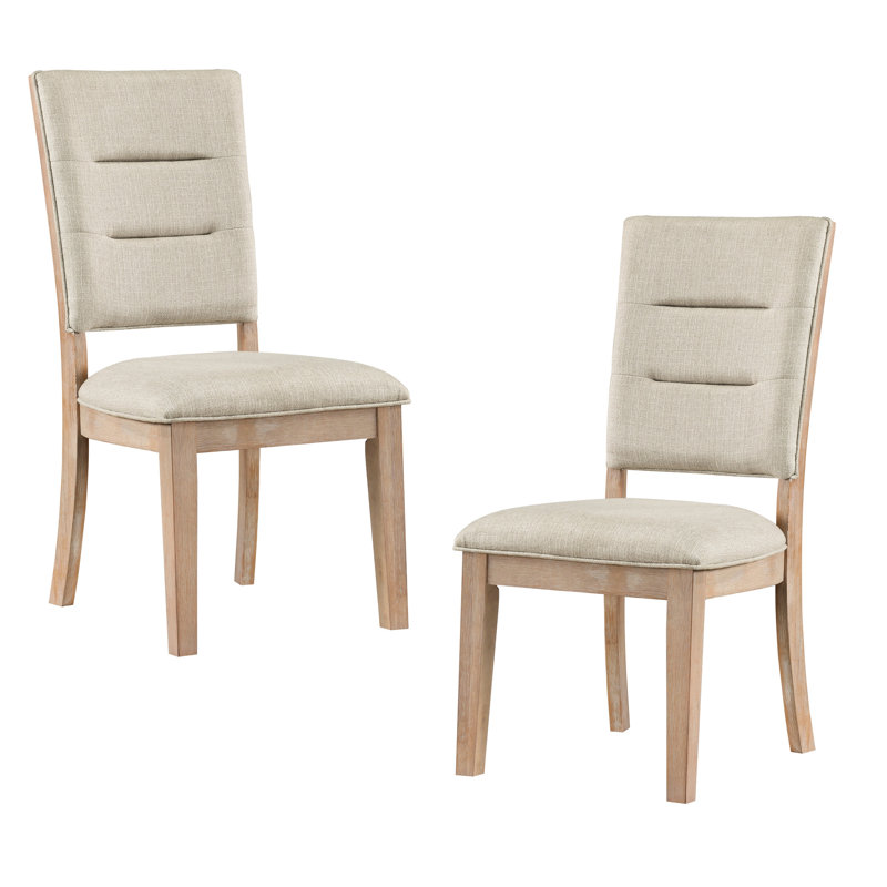 Chaise de salle à manger en chêne rustique 2 pièces, siège recouvert de tissu beige et dossier en échelle de bois de 2, coussin de dossier rembourré