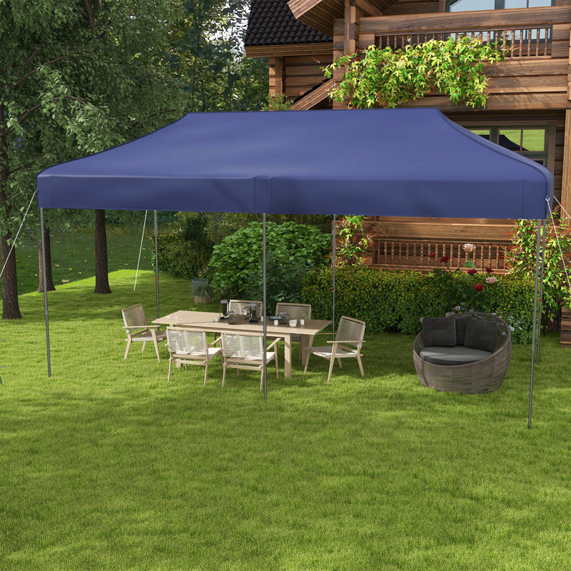 Auvent portatif bleu foncé - réglage de la hauteur à 3 niveaux pour les aventures en plein air. Installation rapide avec sac à roulettes. Parasols et fêtes. Tissu en acier robuste. 3 réglables