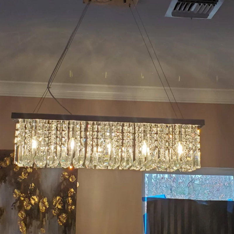 5-Light Hanging Crystal Chandelier Over Dining Table