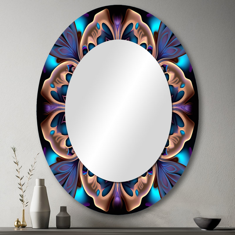Celestial Mandala In Mysterious Purple & Blue III - Large Oval Wall Mirror On Metal, 43" x 33"