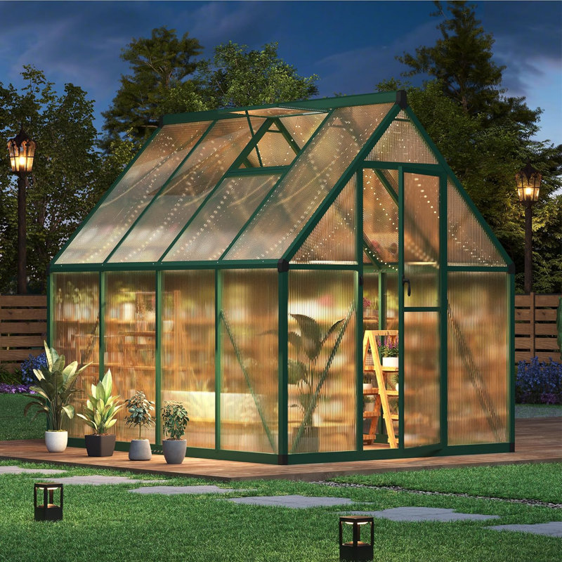 Walk-In Outdoor Greenhouse, Polycarbonate Panels with Reinforced Aluminum Frame, 6 ft. W x 7 ft. D, for Garden and Backyard Planting