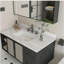 Comptoir de meuble-lavabo en marbre 43 po, comptoir blanc avec 3 trous de robinet pré-percés, comptoir de salle de bain avec lavabo central rectangulaire encastré et dosseret de 4 po de hauteur, Bianco Carrara Venato