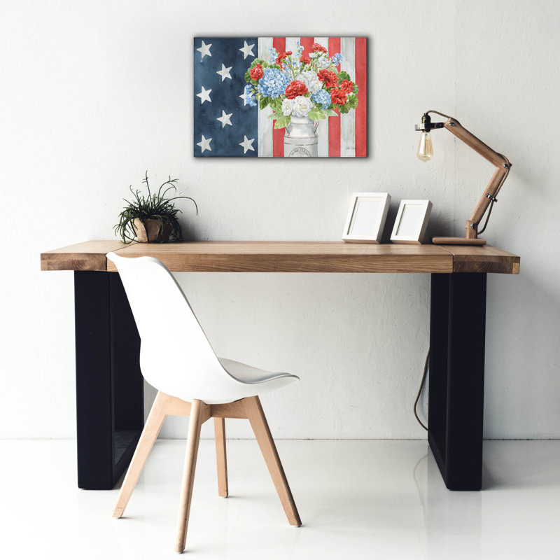 August Grove 'Red White And Blue Floral 5' by Leslie Trimbach Canvas Wall Art, 60" x 40", 18" H x 26" W x 0.75" D