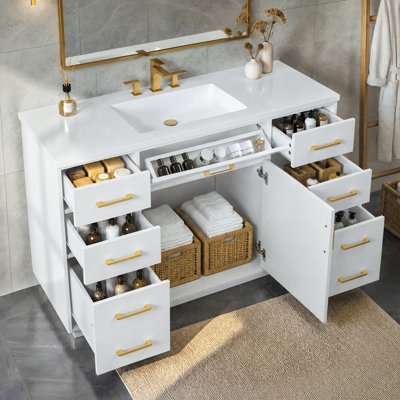 48" Bathroom Vanity with Composite Sink, 7 Drawers and Cabinet